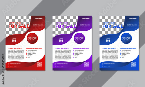 Modern & professional leaflet design template for realstate company 100% editable vactor file with tree color version available red, purple & blue .
