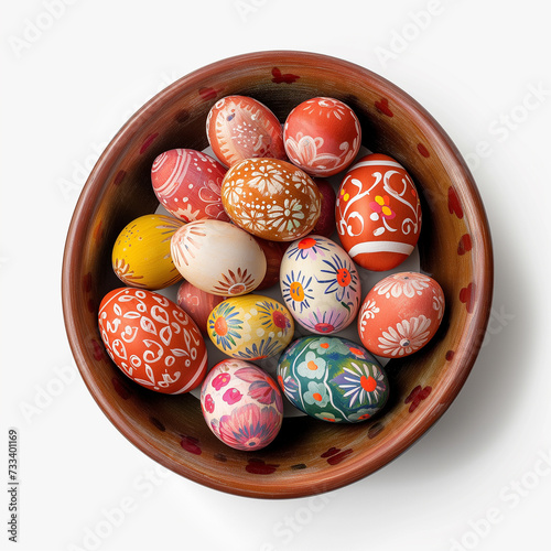 Easter, bowl, colored eggs, advertisement, chocolate, holiday. photo