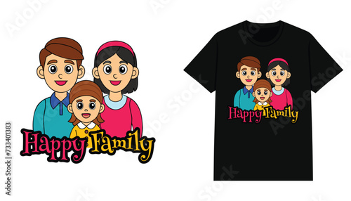 Happy family t-shirt design. cartoon family t shirt print design for apparel and clothing