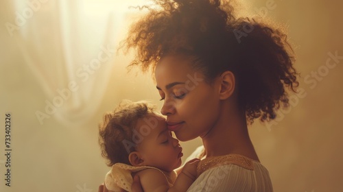 A mother embracing her newborn baby, their bond palpable in the warmth of the...