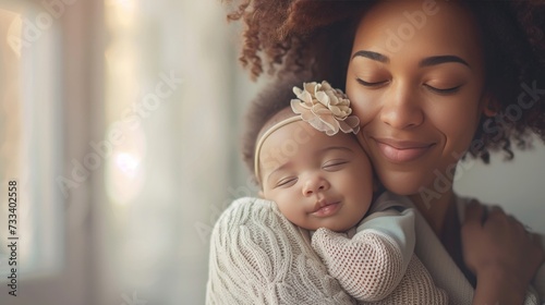 A mother embracing her newborn baby, their bond palpable in the warmth of the...