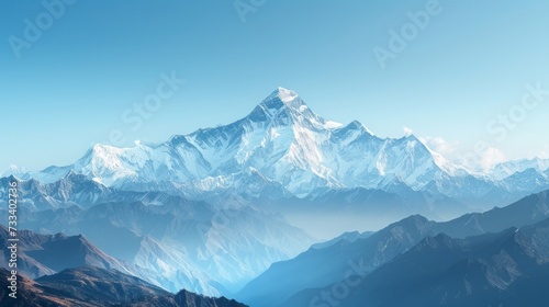 A majestic mountain range, with snow-capped peaks towering against a backdrop...