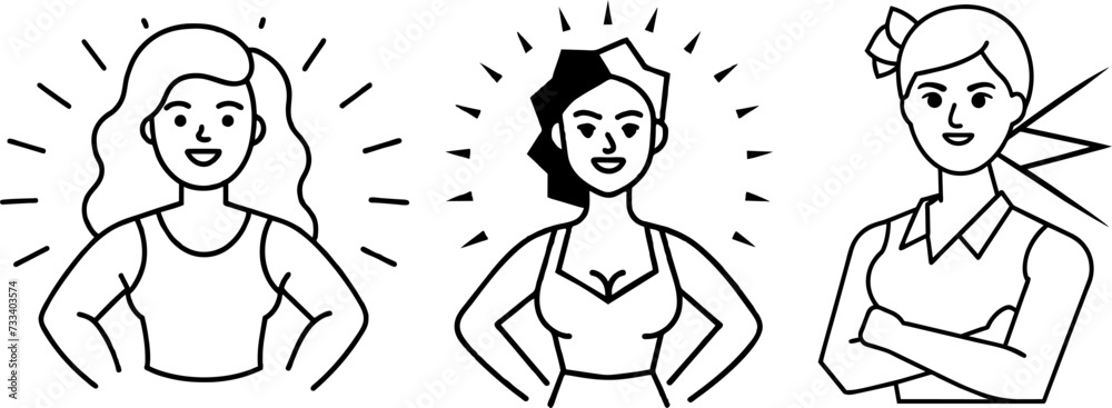 Woman's day inspirational line art 3 Empowering woman's in confidence poses collection Woman's day inspirational line art 3 Empowering woman's in confidence poses collection