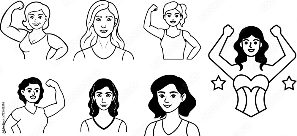 Woman's day inspirational line art 7 Empowering women's collection in different poses Woman's day inspirational line art 7 Empowering women's collection in different poses