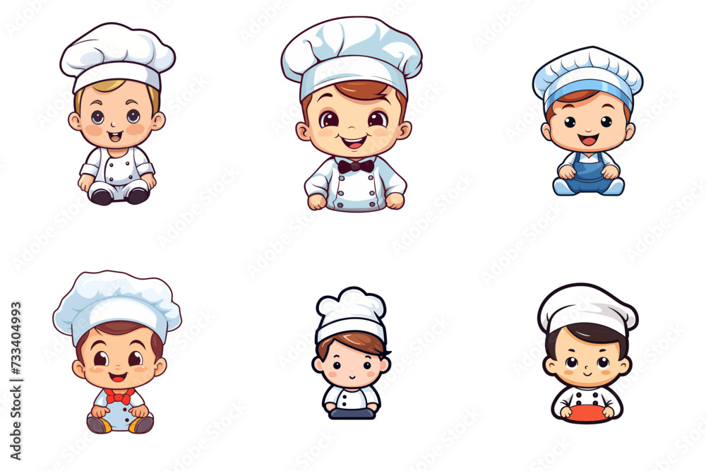 set of chef wit muffin baker kid child baby boy vector illustration isolated transparent background, cut out or cutout t-shirt design