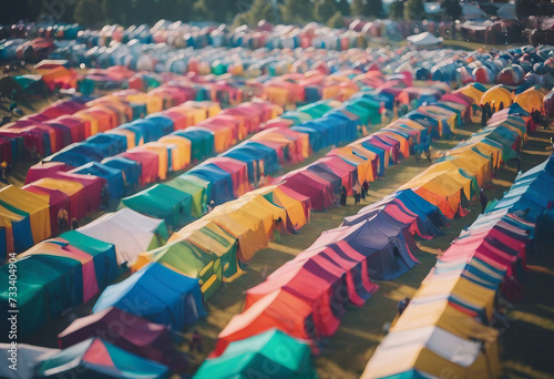 Tent city Shot of a campsite filled with many colorful tents at an outdoor festival concept of music