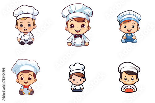 set of chef wit muffin baker kid child baby boy vector illustration isolated transparent background, cut out or cutout t-shirt design