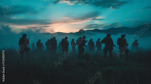 A Cinematic scene  a group of special operation soliders posing from the back  captured by Sony Alpha a7 III  mid shot --ar 16 9 --style raw --v 6 Job ID  156c689a-f931-4a0e-b8ea-dd67e6933806