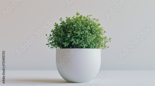 a close up of a potted plant in a white vase on a white surface with a white wall behind it and a white wall in the background behind it.