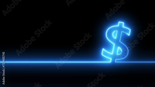 Glowing neon line american currency dollar sign icon isolated on transparent background. 4K motion graphic animation of usa currency dollars sign . photo