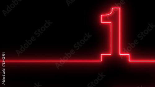 Neon digit 0 with alpha channel, number ONE. Animation Neon light blue color Number 1. Neon Glowing Symbol on Black Background.