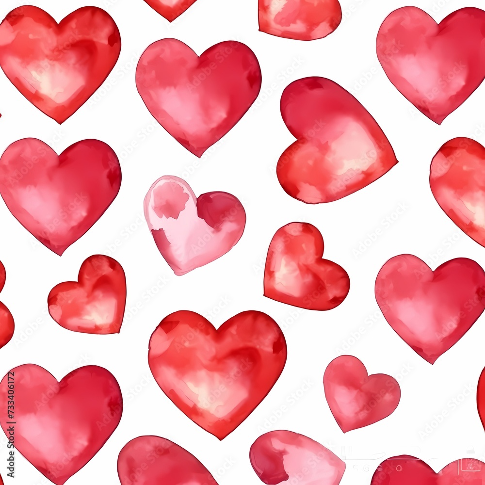 Vibrant Watercolor Hearts Pattern on White Background for Romantic Designs