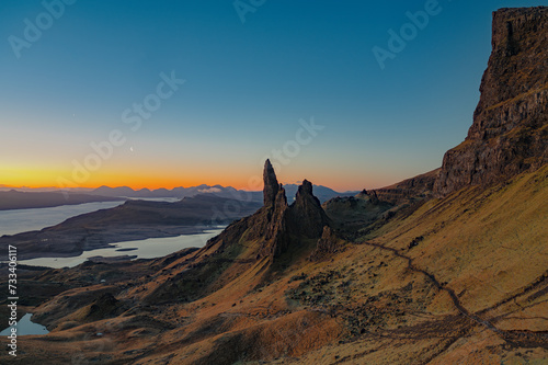 Scenic sunrise view from Isle of Skye's "Old Man Storr. © Euan