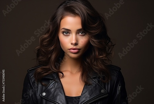 a woman in a leather jacket photo