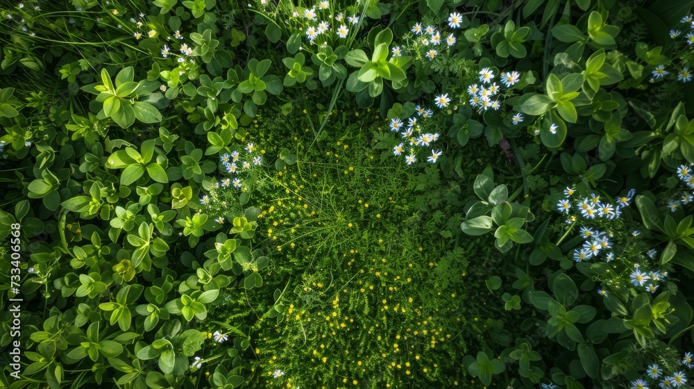Early spring green grass close up shot