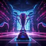 Esports neon cyberpunk winner trophy, gaming, champion cup award, winning trophy image design concept 