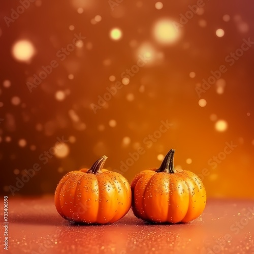 Autumn Splendor: Two Vibrant Pumpkins Against a Warm Bokeh Background