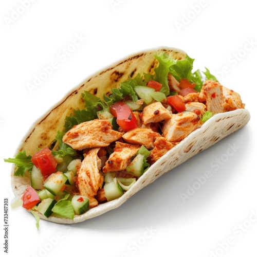 grilled chicken with vegetable taco on a white background, copy space, isolated,