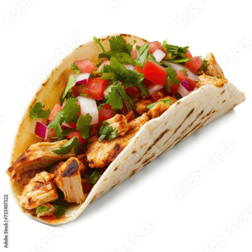 Peri peri chicken taco isolated on a white background, Mexican food