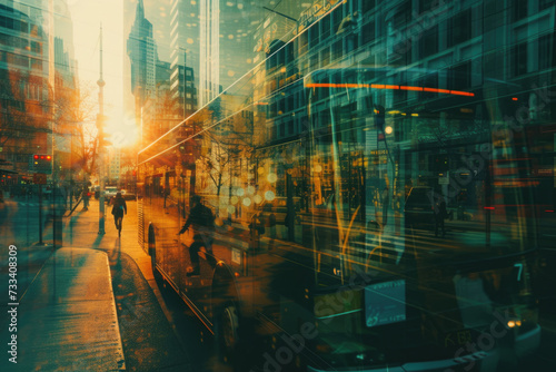 Wallpaper Mural double exposure image of a public transport bus and a city street Torontodigital.ca