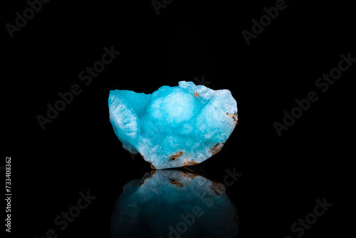 blue hemimorphite photography isolated on black background. From Congo. macro detail close-up rough raw unpolished semi-precious gemstone.
 photo