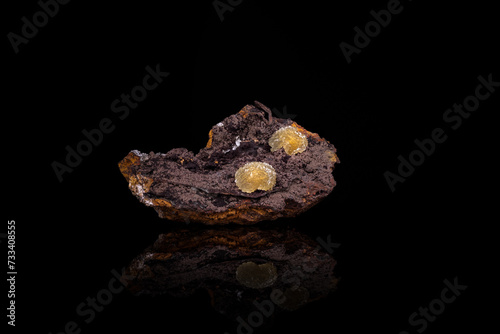 austinite crystals photography isolated on black blackground. From Ojuela Mine, Mapimi, Durango, Mexico. macro detail  background. close-up Rough raw unpolished semi-precious gemstone.
 photo