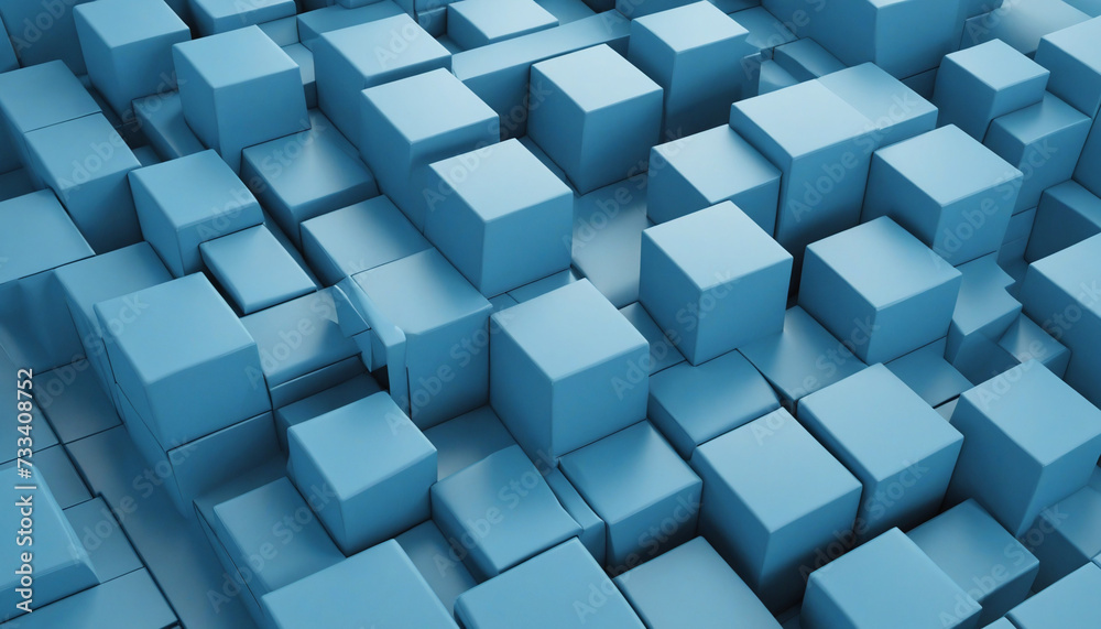 Abstract 3d render, blue geometric background design