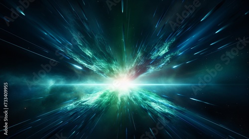 a blue and green explosion