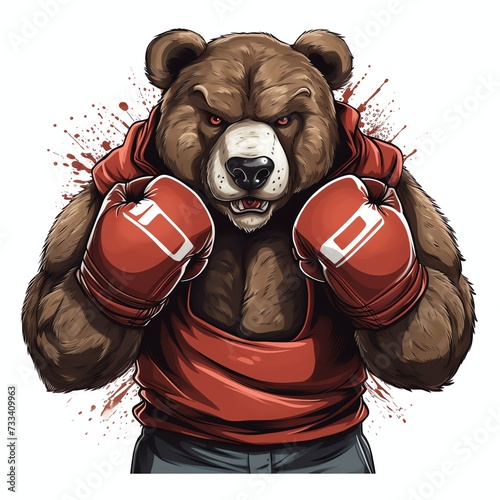 bear with boxing gloves t-shirt designs, cartoon style, white background 