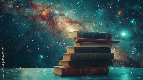 A stack of books on physics and mathematics, the foundation of understanding ...