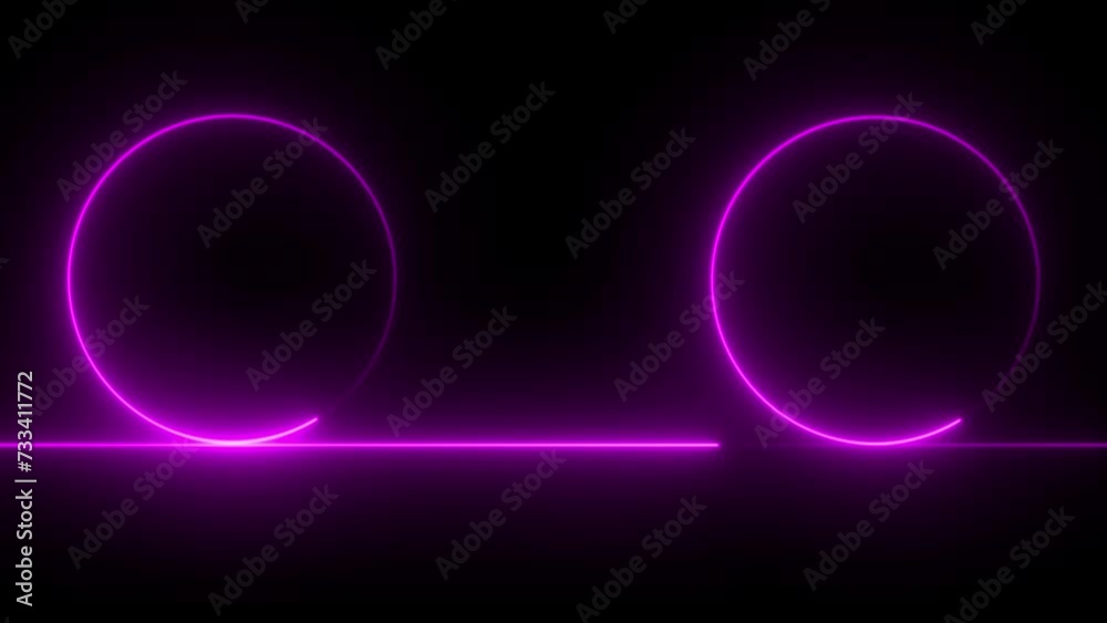 Rectangle and circle neon light frame red color animation. Black background video. Rectangle and circle neon light frame red color animation. Black background video.