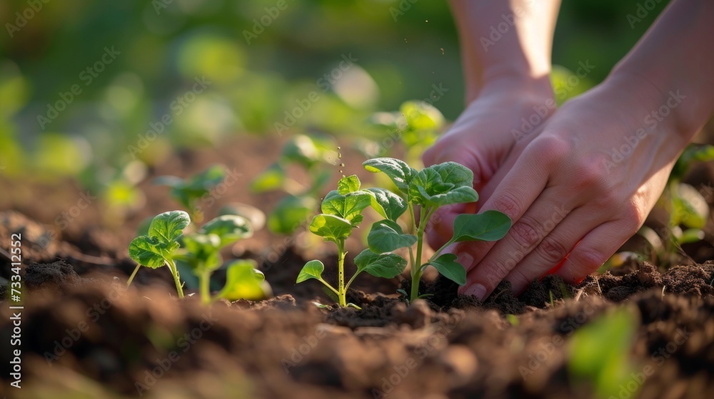 Fototapeta premium Embrace the beauty of sustainable living. hands delicately planting organic vegetable seeds in nutrient-rich soil