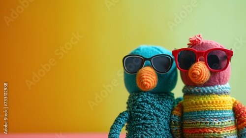 Socks in stylish sunglasses in puppet show