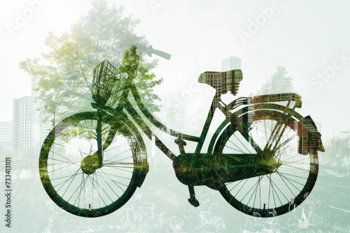double exposure image of a bicycle and a park.
