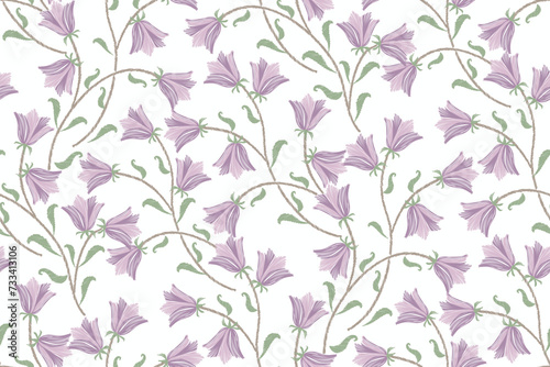 Minimal Vintage floral pattern seamless watercolour style. Wallpaper pattern bluebell flower motif with leaf branch design hand draw background border frame vector illustration on white background.