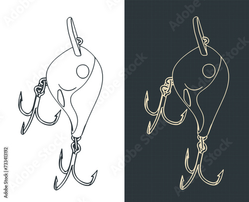 Fishing lure on two hooks blueprints