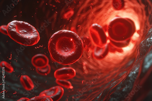 microscopic view of red blood cells flowing through an artery