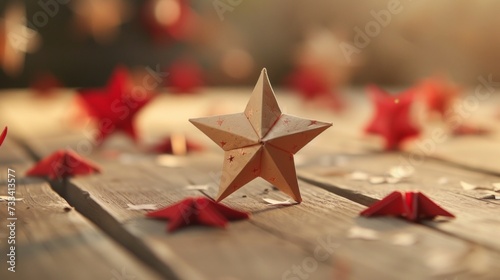 Capture the artistry of origami. delicate paper stars adorn a wooden table