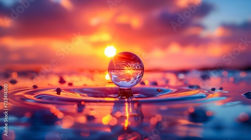 Sunset Refraction in Crystal Ball Among Blooms. Generative ai