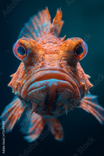 close up of a colorful lion scorpion fish isolated underwater