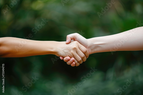 photo of a friendly and hostile gesture with a handshake and a fist