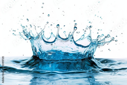 A vibrant splash of blue water, droplets suspended in motion.