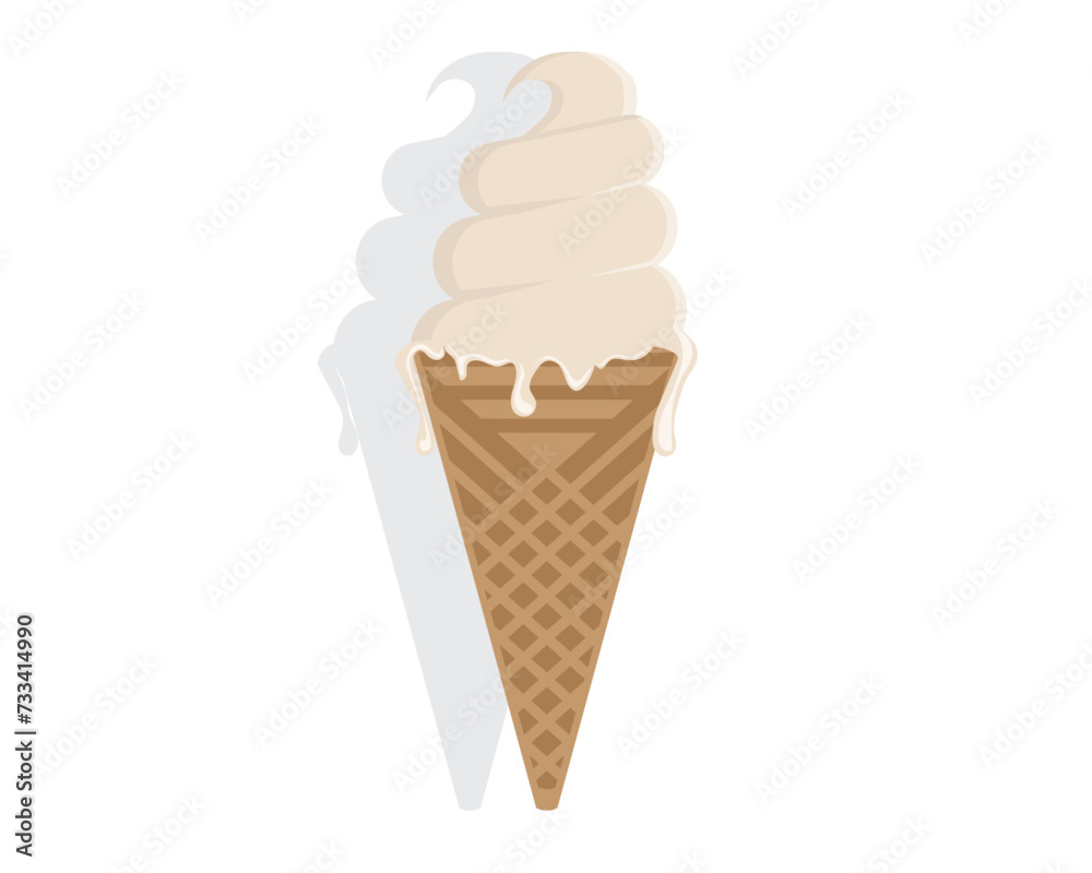 vector design of a white ice cream cone with a light brown triangular handle