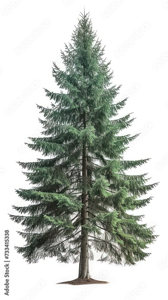 Single spruce tree isolated on a white background.
