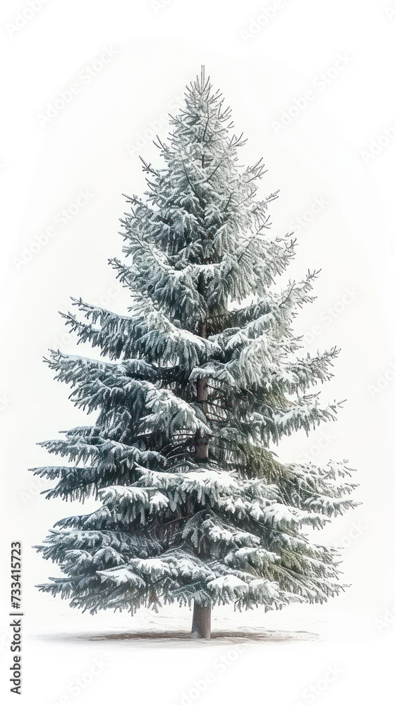 Single spruce tree isolated on a white background.