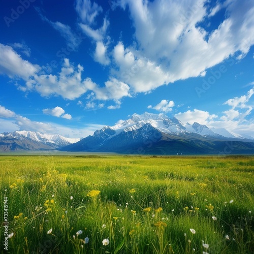 Nalati grassland with snow mountain scenery in Xinjiang,China.
 photo
