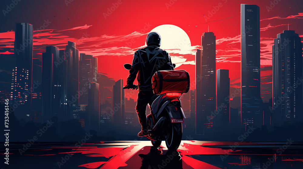 silhouette of a person in the city, street at night with neon lights in the background silhouette of a person in the city, street at night with neon lights in the background