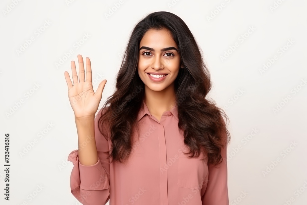 Confident and Friendly: Smiling Indian Woman Inviting Gesture generative ai Confident and Friendly: Smiling Indian Woman Inviting Gesture generative ai