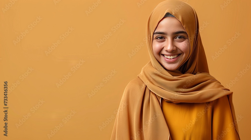 Modest Elegance: Indian Muslim Girl Radiating Joy in Hijab Fashion generative ai Modest Elegance: Indian Muslim Girl Radiating Joy in Hijab Fashion generative ai