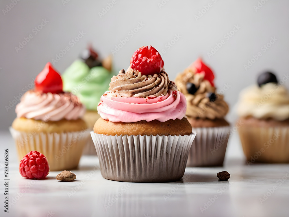 Close up view of various sweet cupcakes. Close up view of various sweet cupcakes.